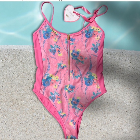 NWT LoveShackFancy X Beach Riot Swimsuit - Cheryl One Piece Hints of Hibiscus - - Picture 2 of 5